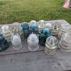 Lot of 16 Vintage Glass Insulators - Mixed Colors and Sizes