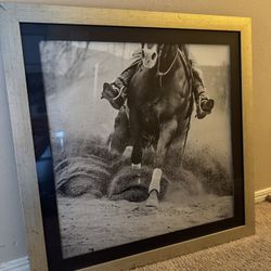 Striking Black & White Horse Photograph – 33”x33” Framed Wall Art