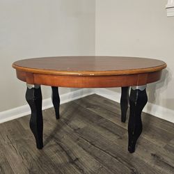 Vintage Oval Coffee Table – 35” Wood Top with Black Cabriole Legs