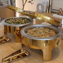 2 Golden Stainless Steel Buffet for Catering, Celebrations, And Family Events