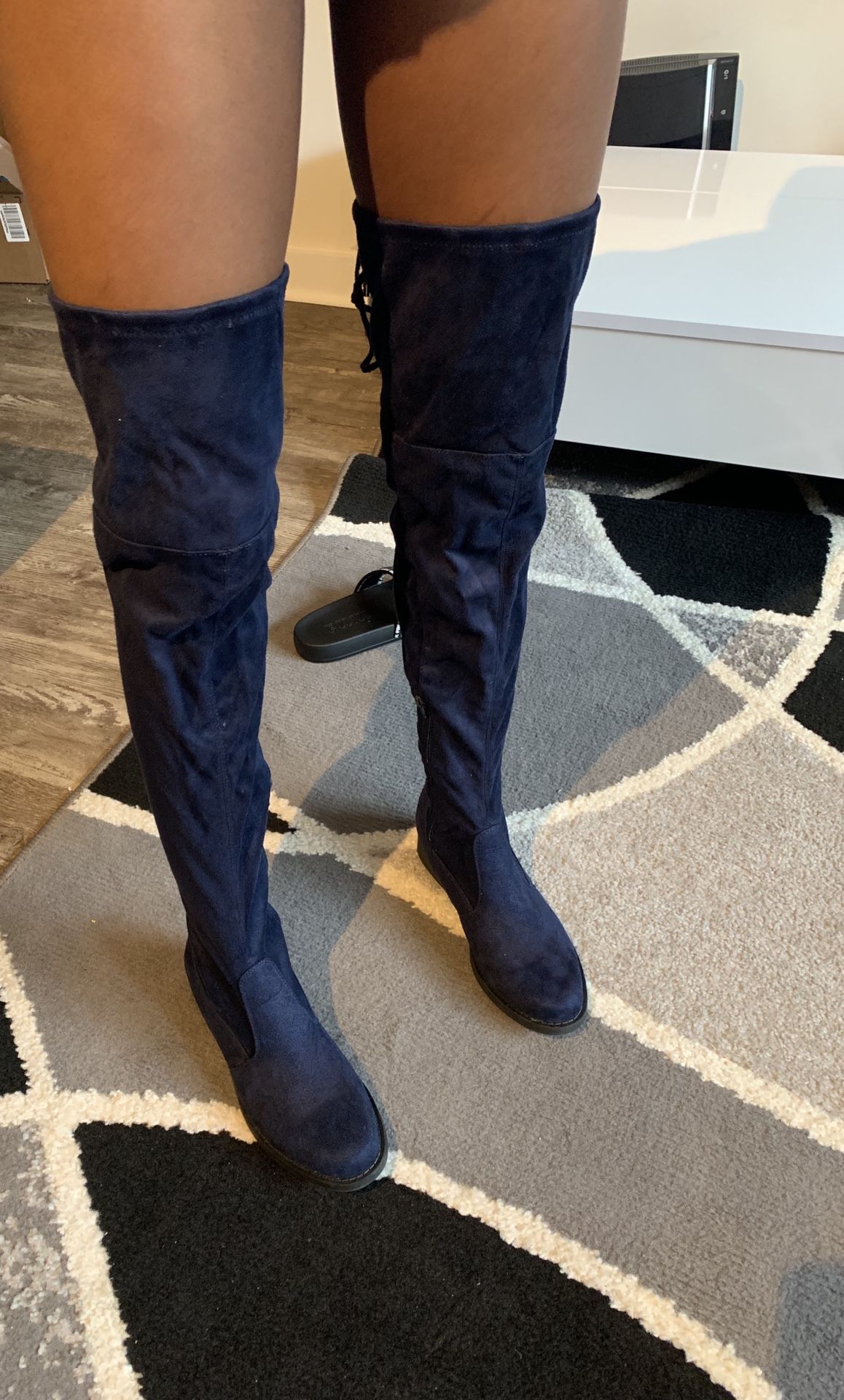 Navy Blue Thigh High Boots (ONLY WORN ONCE) Size : 7.5