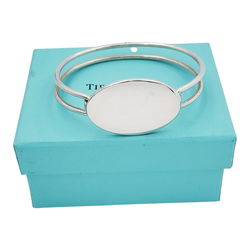 Tiffany & Co. Sterling Silver Oval Tag Double Wire Bangle 6.50" Bracelet. (Pre-Owned)