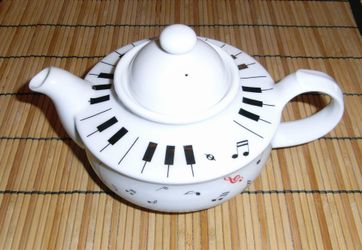 Piano Keyboard Musical Notes Teapot & Cup Vintage