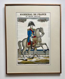 Circa 1800 Antique French Hand-Colored Wood Engraving “Maréchal de France”