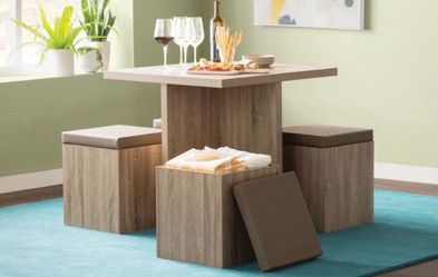 5 Piece Space Saving Dining Set with Storage Ottomans