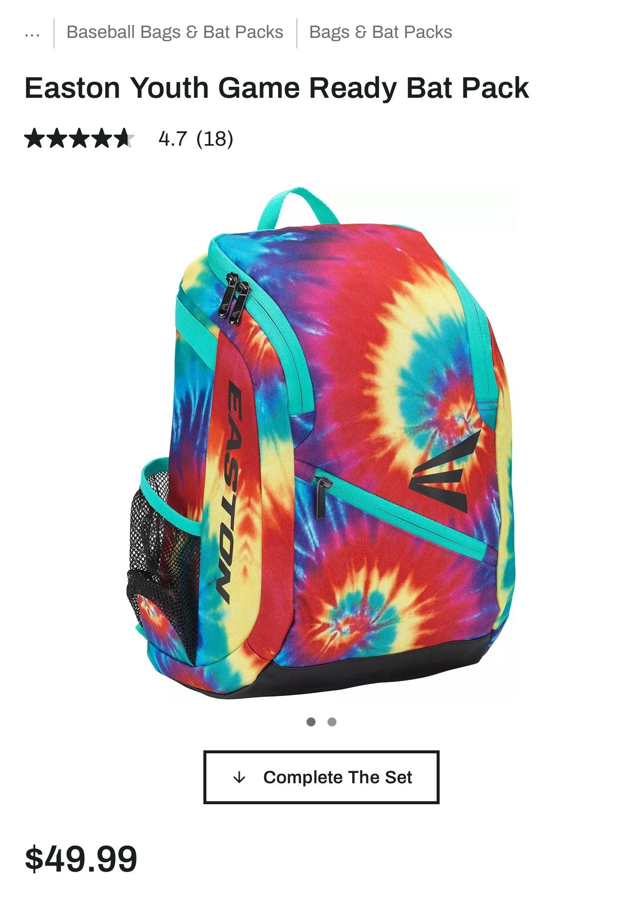 Easton youth Softball/Baseball backpack