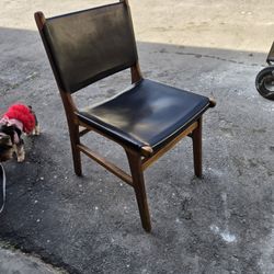 6 Midcentury  Walnut Chairs With Black Leather $150 Each