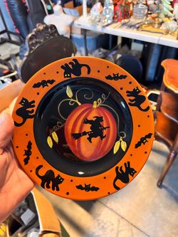 Gates Ware Halloween Pumpkin and Witch Motif Ceramic Plate