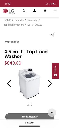 LG WT7100CW: 4.5 cu. ft. Top Load Washer