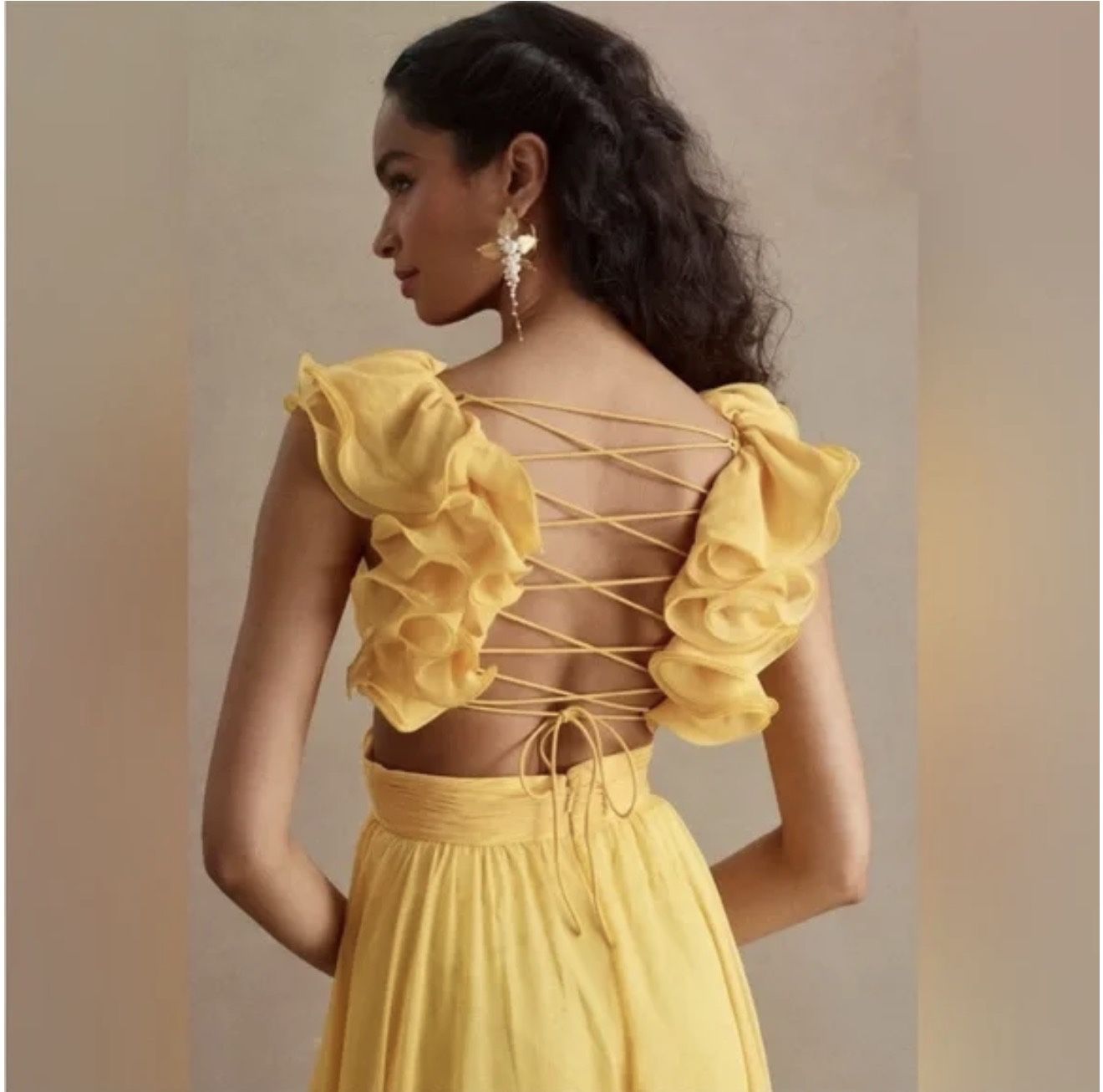 Yellow Backless Dress Sz L NWOT