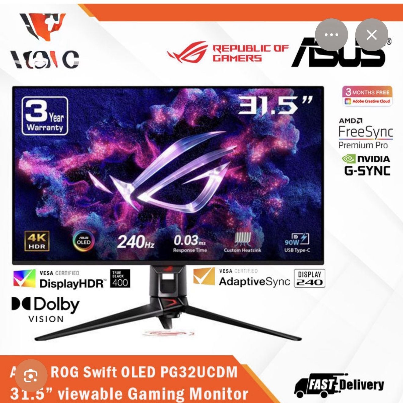 Asus OLED PG32UCDM 4K 240hz GAMING MONITOR
