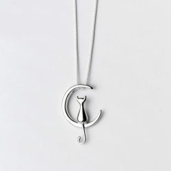 925 Sterling Silver Cat Moon Necklace