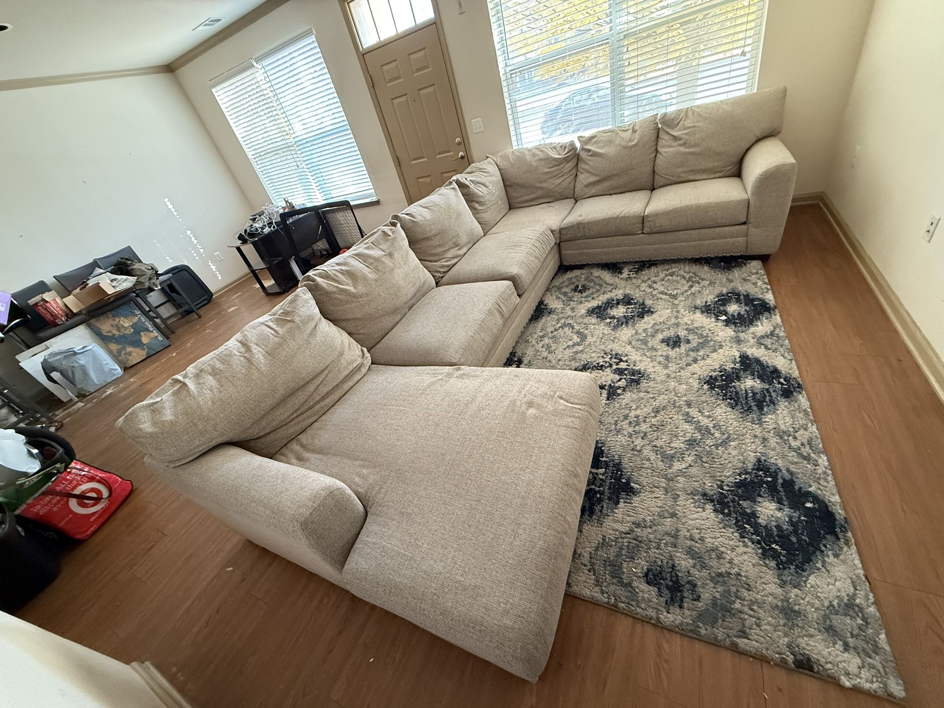 Cottage Chic Beige 150” 4 Piece Left Arm Facing Chaise Sectional