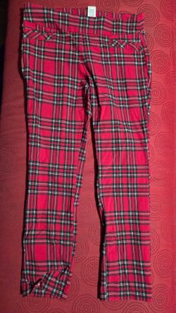Red Plaid Stretch Pants large
