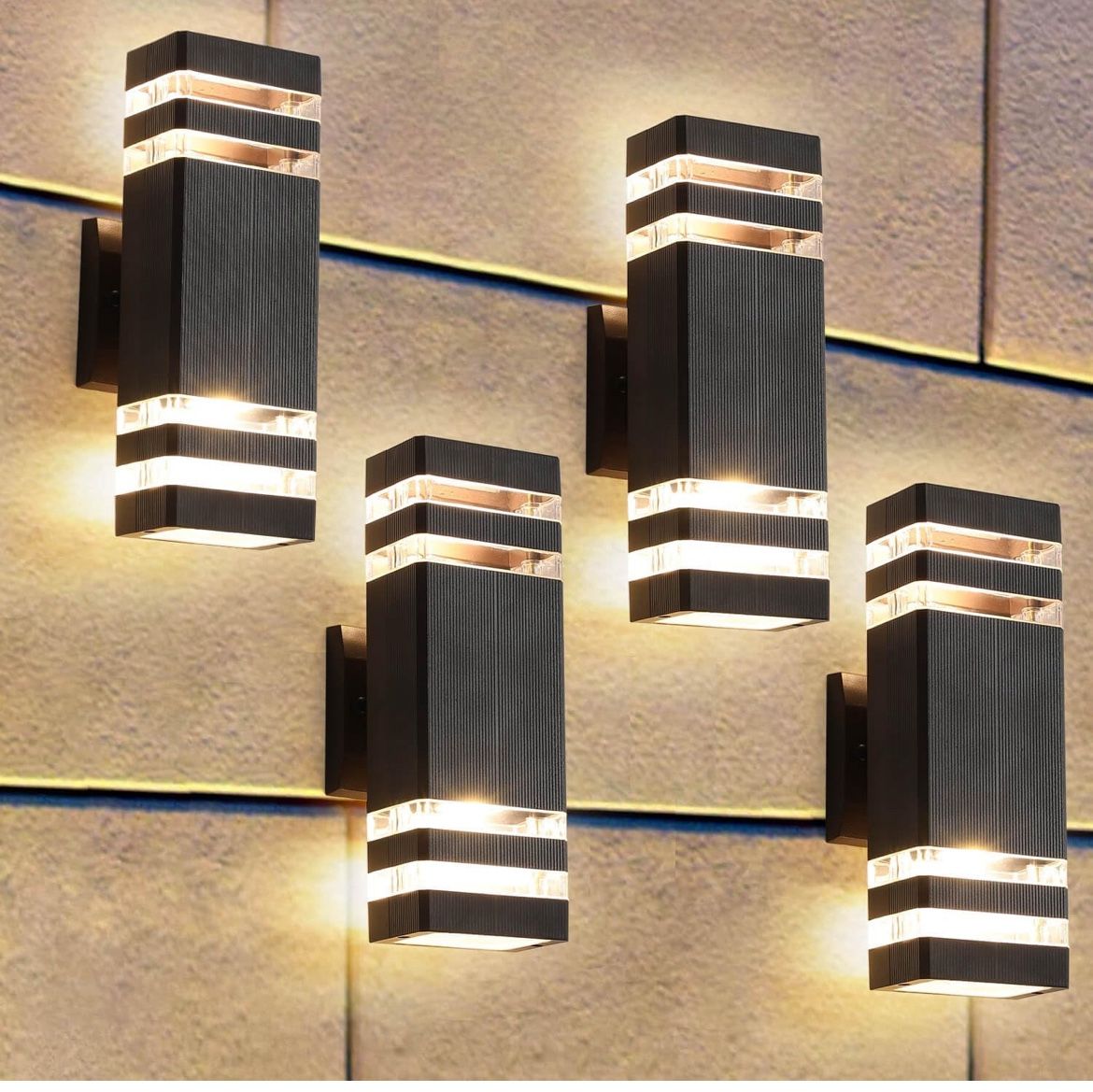 4 Pack Up and Down Lights Outdoor Light Fixture,14W IP65 3000K 1100LM Warm White Outside Door Lights, Wall Light Fixtures for Porch Patio Garage,Moder