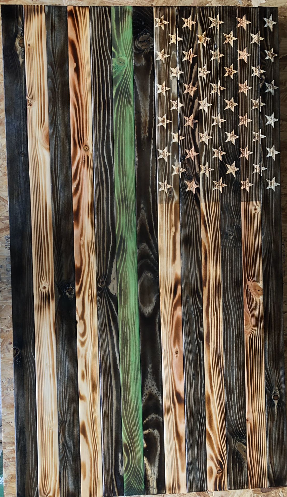 Thin Green Line Rustic American Flag-Handmade