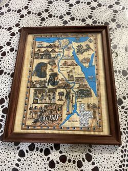 New Wood Framed Egyptian Papyrus Map Art