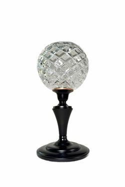 Heavy Partylite Hurricane Lead Crystal Candleholder On Painted Metal Stand.