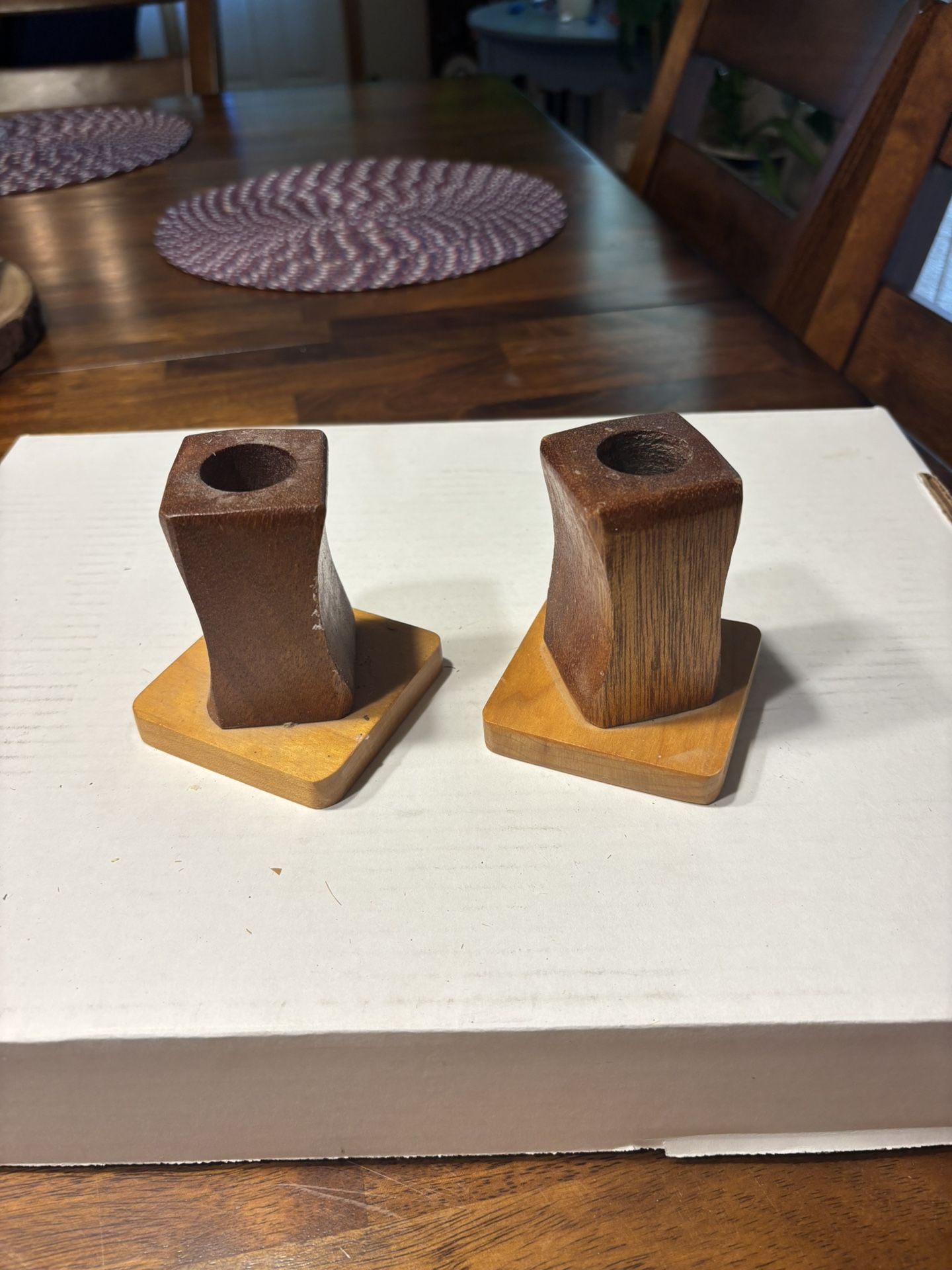 Vintage handmade wood candle holders