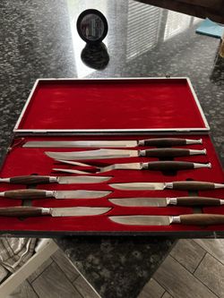 Walnut wood knife set vintage