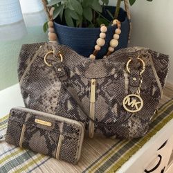 Michael Kors Moxley Python Embossed Leather Satchel Handbag & Matching Wallet