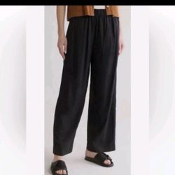 Madewell Pull On Wide Leg Linen Blend Pants High Elastic Waist N9993 Black Medium