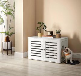 Cat Litter Box Enclosure, End Table, 31.5 x 20.9 x 19.7 Inches Litter Box Furniture Hidden with Removable Divider, Indoor Cat House,White, HAINS Colle