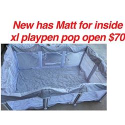 New pop up xl play pen has inside Matt just taken out for pictures $70 firm cash only pick up only address will be provided when ready to come by