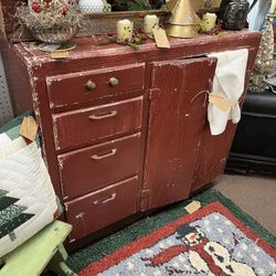 Primitive Antique Red Kitchen Cabinet 