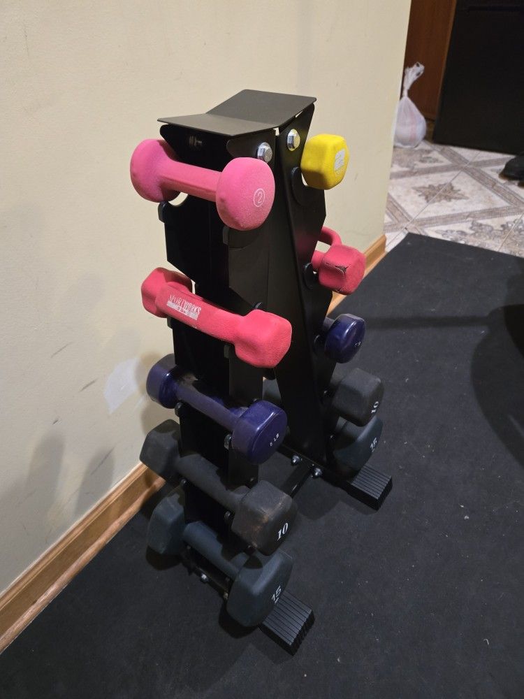 2lb Thru 15lb Neoprene Dumbbell Set With Rack