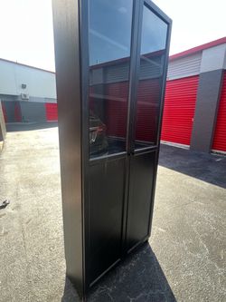 Ikea glass doors tall cabinet bookshelf