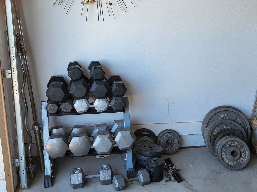 Assorted Free Weights Iron to Neoprene And Bars