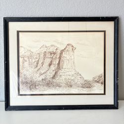 Original Pen & Ink Drawing Sedona AZ Coffee Pot Rock By Margaret Beam Signed