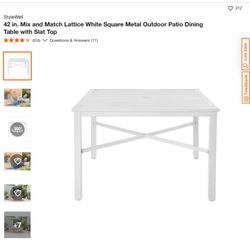 NEW StyleWell 42” Mix & Match Lattice White Square Metal Outdoor Patio Dining Table w/Slat Top