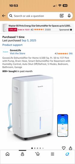 Govee 4,500 sq’ dehumidifier WiFi