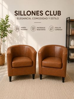 Set of 2 Brown Leather Accent Chairs