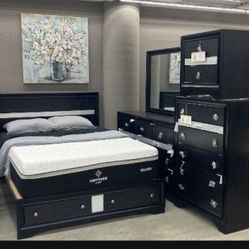 New Queen Size 5pc Bedroom Set With Dresser Mirror Nightstand Chest Without Mattress Free Delivery 