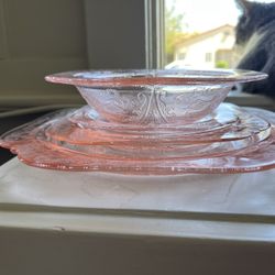 Pink Depression Antique Glass Dish Set