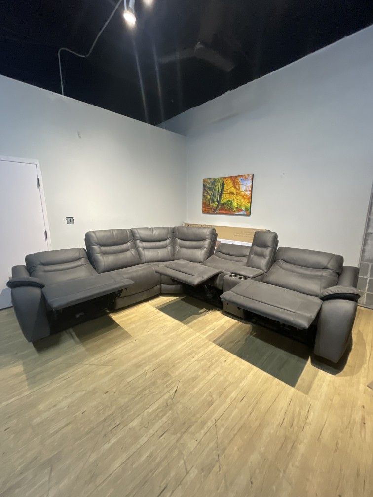 Fabric Dark Gray Recliner Sectional Couch