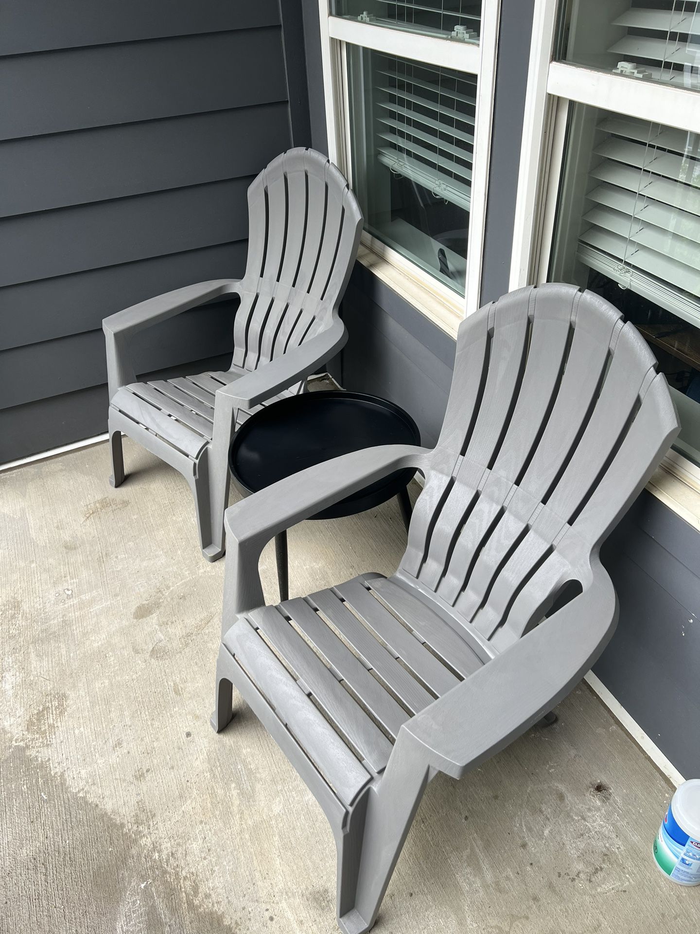 2 Gray Adirondack Chairs And Table  