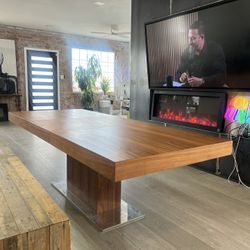 Modern Wood And Chrome Metal Kitchen Table Or Large Oversized Sleek Wooden Conference Table 