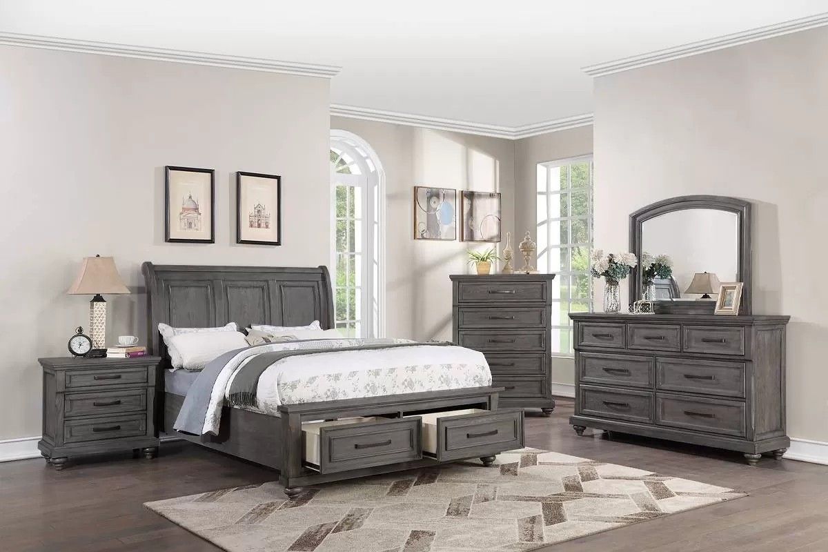 Brand New Grey 4pc Queen Bedroom Set (Available In California & Eastern King)