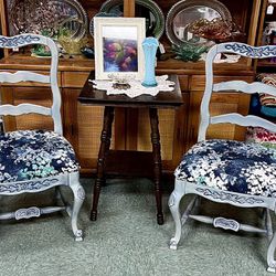 Two Vintage Large French Country Ladder Back Side Chairs