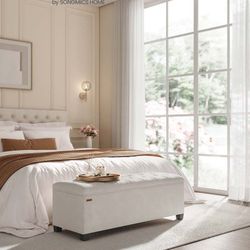 Storage Ottoman Bench, Foot Rest with Legs Cream Color 