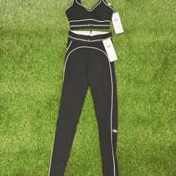 Alo Matching Yoga Set Black W/ White Trim (top+Leggings) New