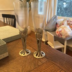 Seagull Pewter Champagne Glasses Flutes (2)
