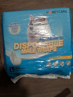 New Honeycare All-Absorb Disposable Male Dog Wraps Diapers Size L 50 Count