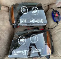 07-14 Chevy Tahoe Suburban Black Projector Halo LED Strip Headlights