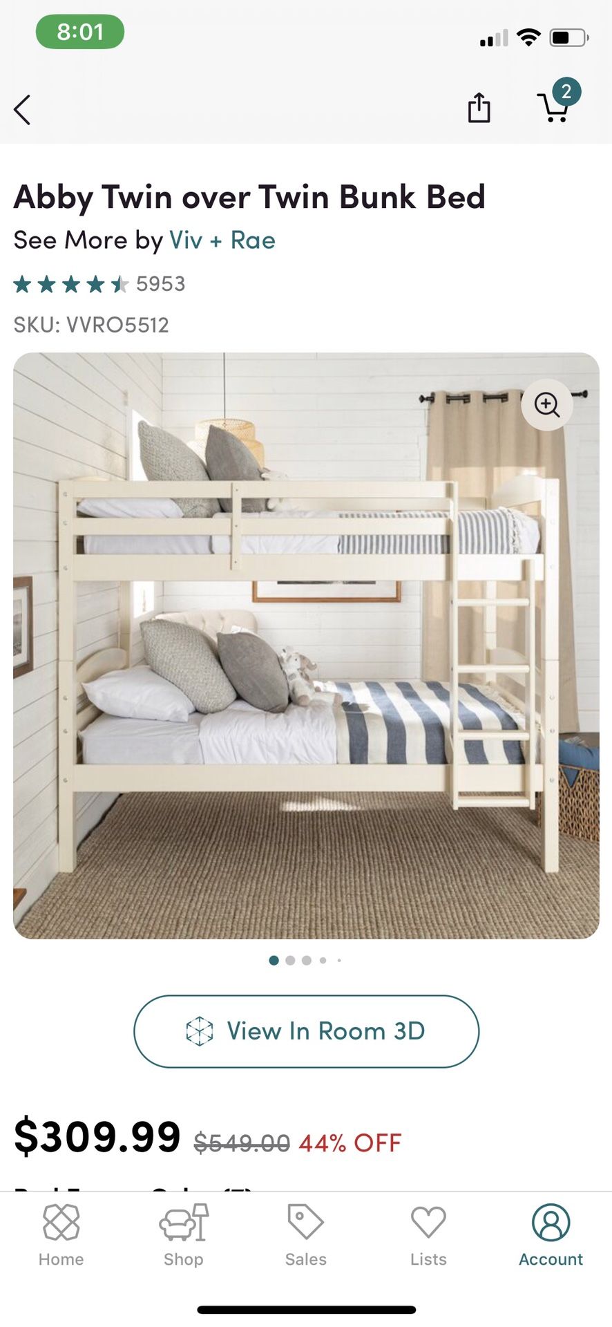 Off white bunk bed