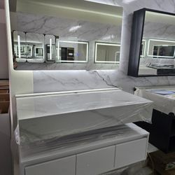 🚨 Modern Floating Vanity 40"/48"/60" w/ Engineered Marble Sinks & 3-Drawer Storage w/ LED Mirror🚨